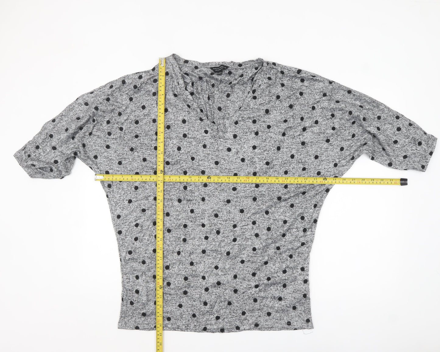 Dorothy Perkins Women's Grey Polka Dot Jersey Top UK 18 3/4 Sleeve