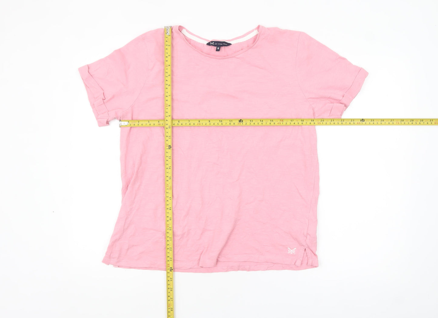Crew Clothing Women Pink Cotton Short Sleeve Basic T-Shirt Size 16