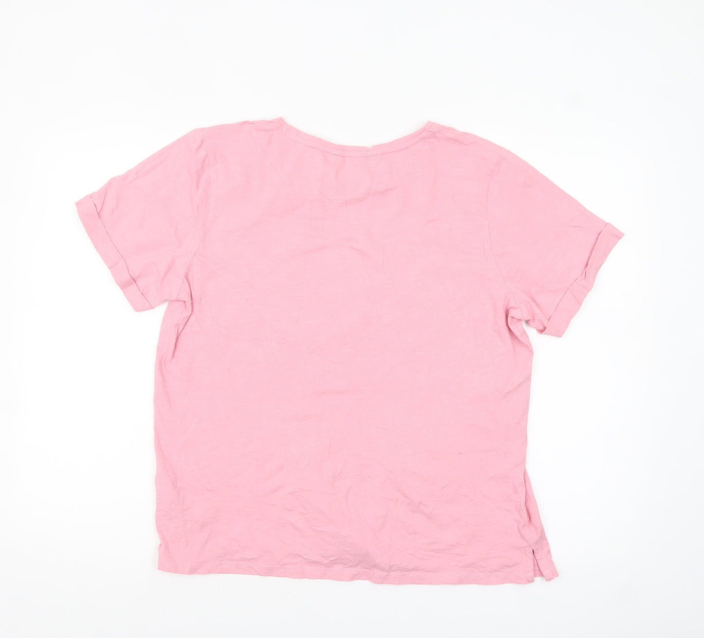 Crew Clothing Women Pink Cotton Short Sleeve Basic T-Shirt Size 16