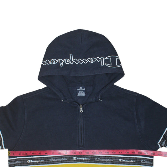 Champion Men's Blue Yellow 1/2 Zip Hoodie Large Logo Fleece