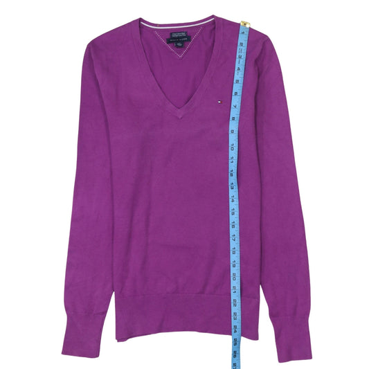Tommy Hilfiger Women's Purple V-Neck Cotton Blend Jumper Size S