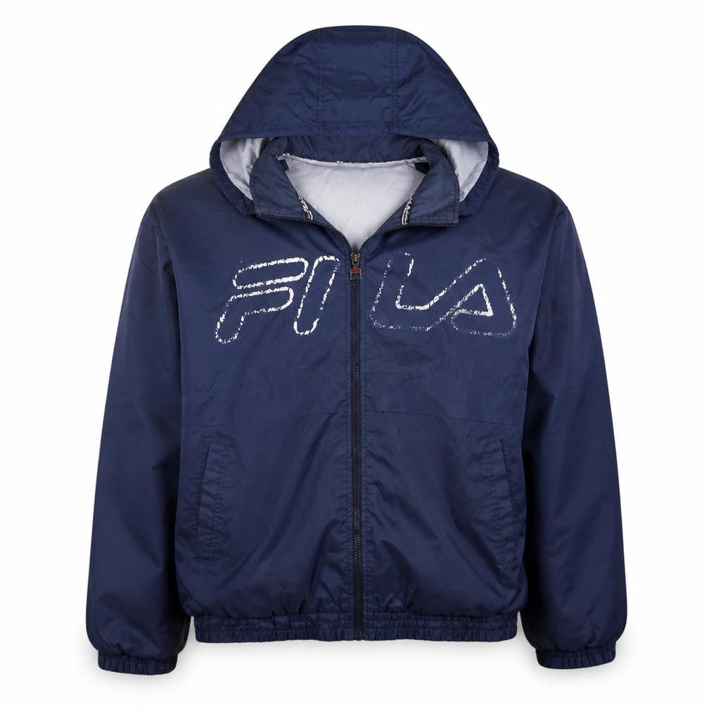 FILA Men's Blue Hooded Windbreaker Jacket Size L Lightweight Sports