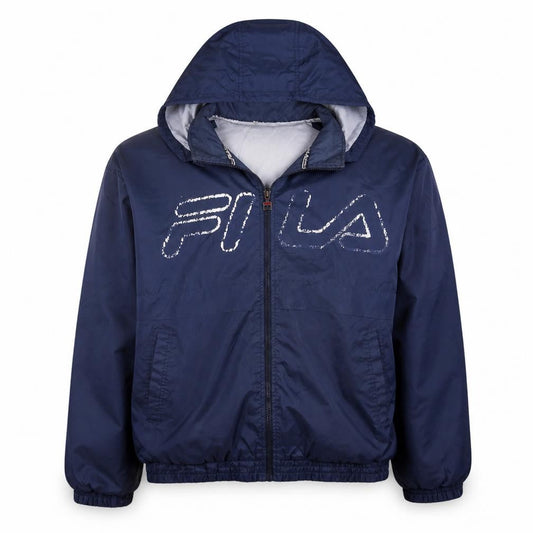 FILA Men's Blue Hooded Windbreaker Jacket Size L Lightweight Sports
