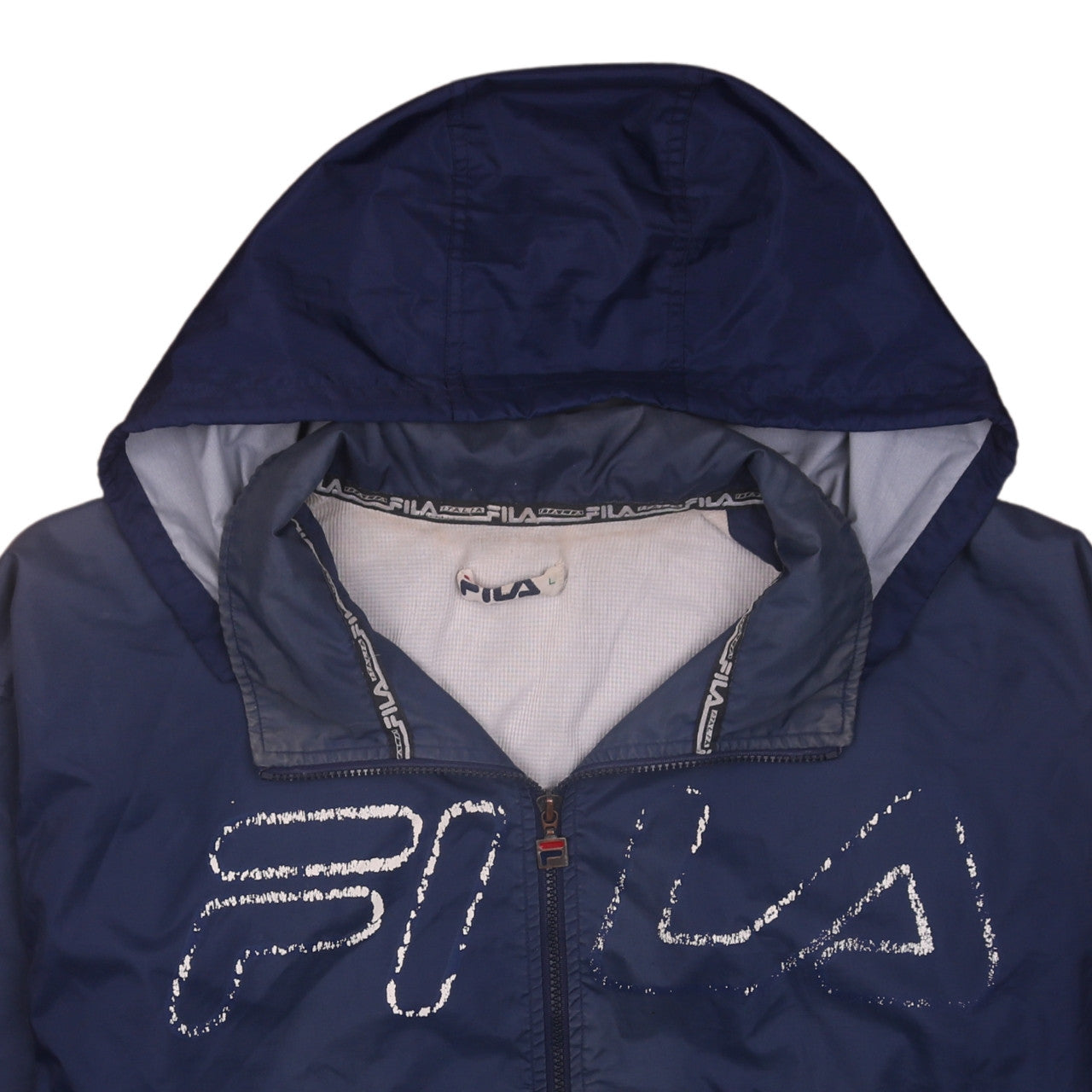 FILA Men's Blue Hooded Windbreaker Jacket Size L Lightweight Sports