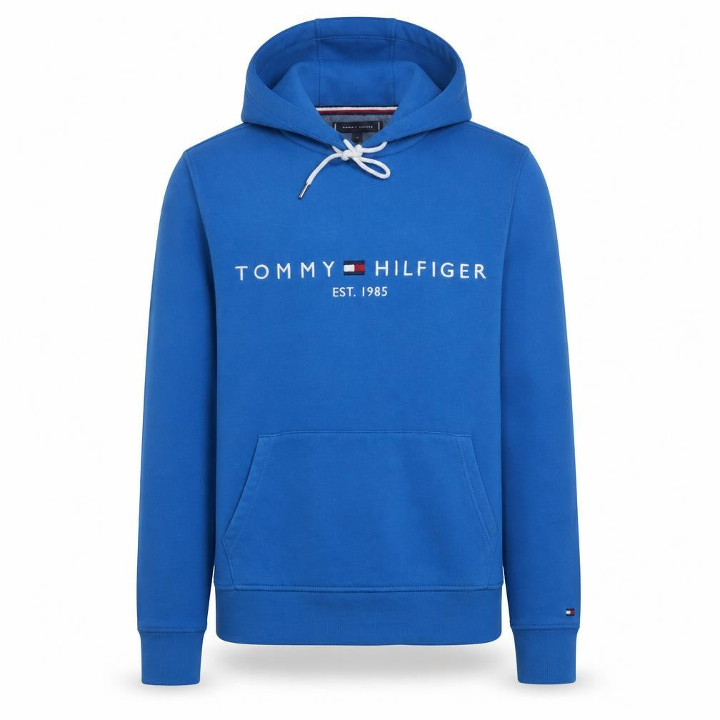 Tommy Hilfiger Men Blue Small Pullover Hoodie with Logo Print
