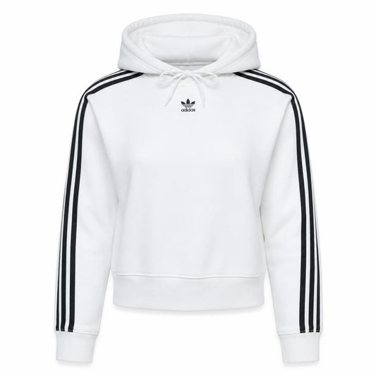 Adidas Women White Cropped Hoodie Size S Hooded Pullover