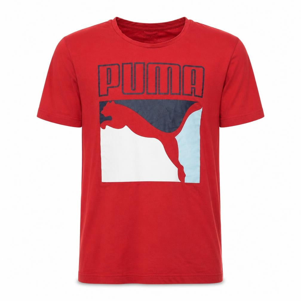 Puma Men's Red Cotton Graphic Logo Short Sleeve T-Shirt Size S