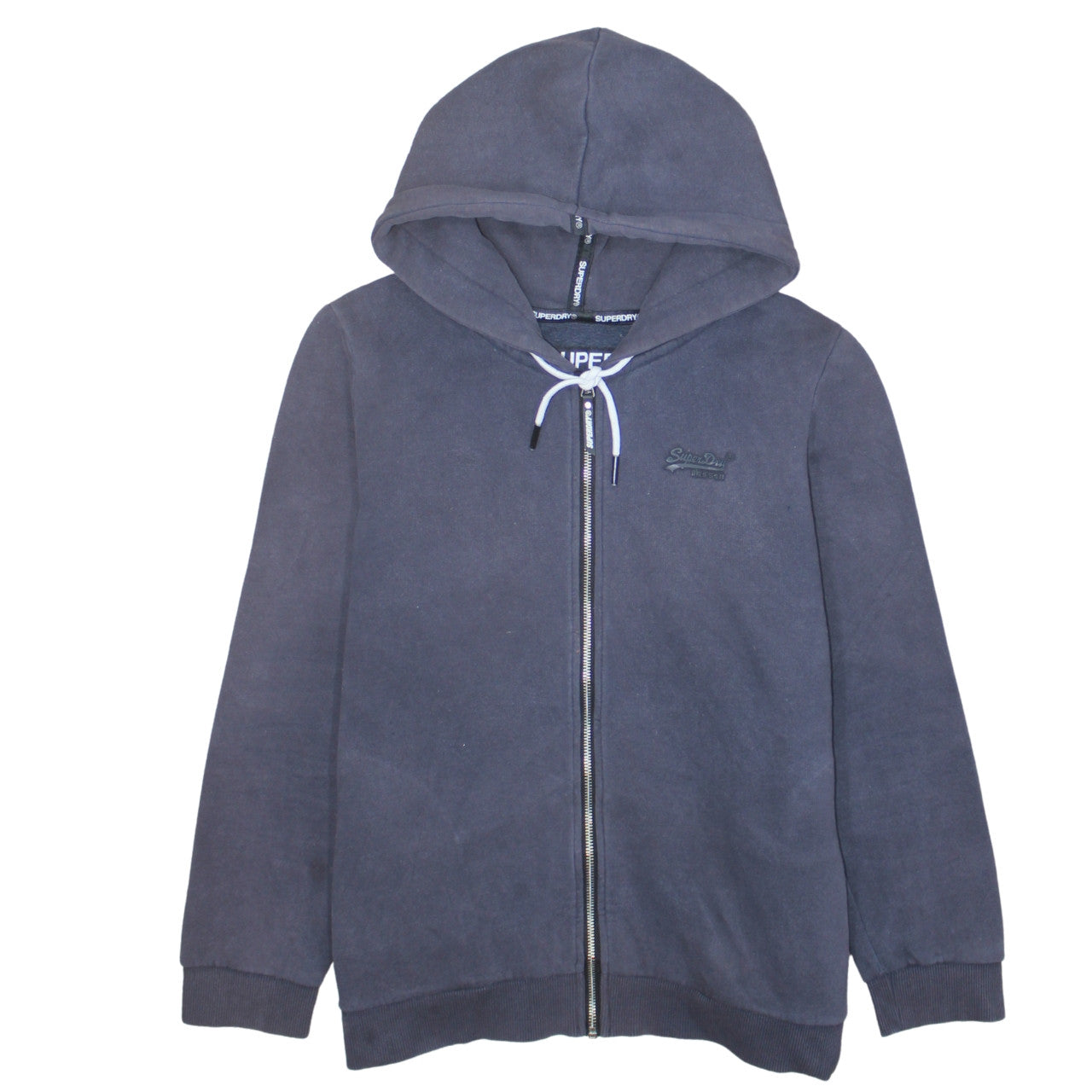 Superdry Womens Blue Full Zip Hoodie UK 12 Cotton Blend Casual