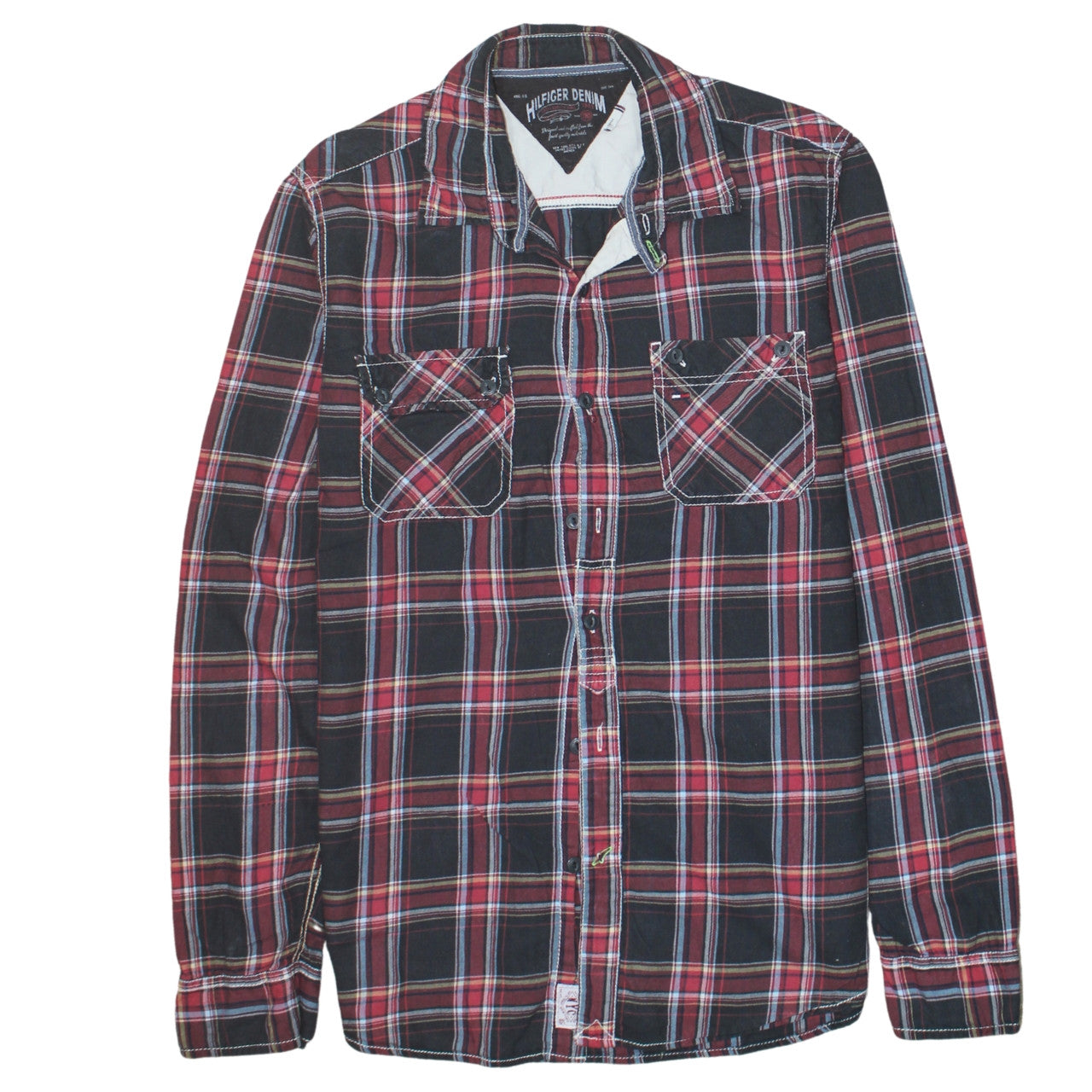 Tommy Hilfiger Men's Red Plaid Long Sleeve Cotton Button-Up Shirt Size L