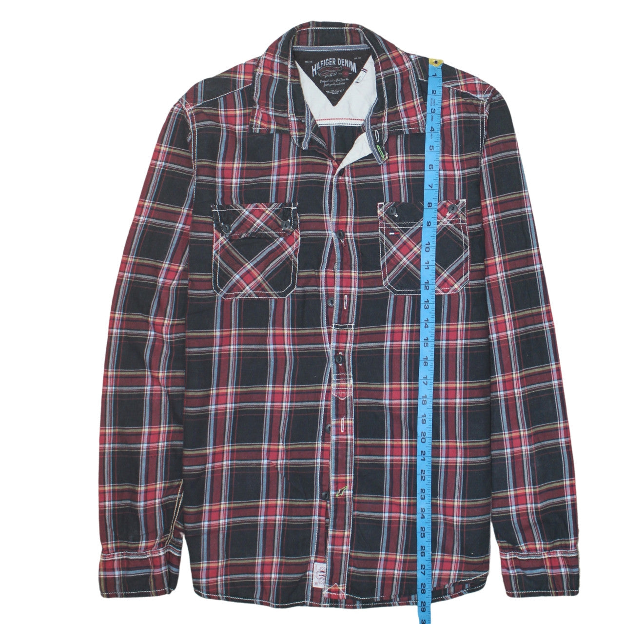 Tommy Hilfiger Men's Red Plaid Long Sleeve Cotton Button-Up Shirt Size L