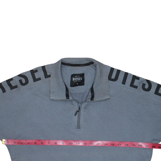 Diesel Mens Grey XL 1/4 Zip Fleece Sweatshirt Logo Pullover