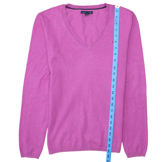 Tommy Hilfiger Women's Pink V-Neck Cotton Jumper Size M