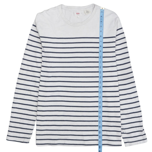 Levi's Women White Blue Striped Long Sleeve Pullover Sweatshirt Size L