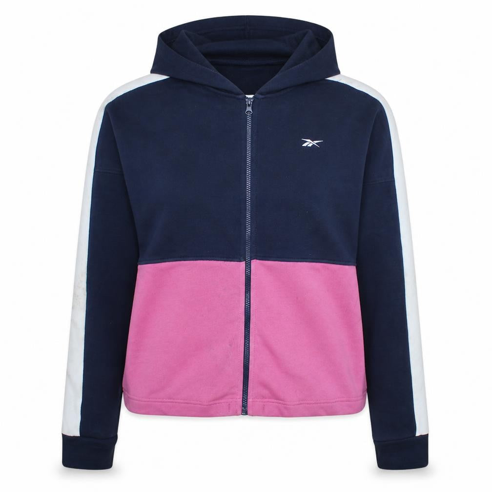 Reebok Womens Navy Pink Full Zip Hoodie Size M Colourblock Logo