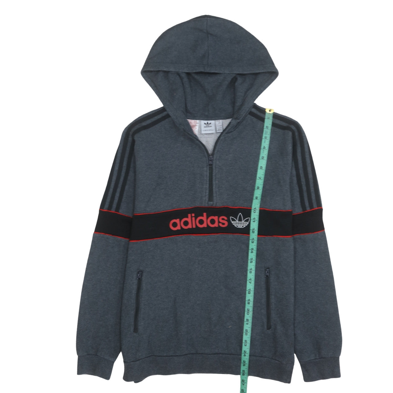 Adidas Boys Grey 15-16 Years Pullover Hoodie 1/4 Zip Fleece Sweatshirt