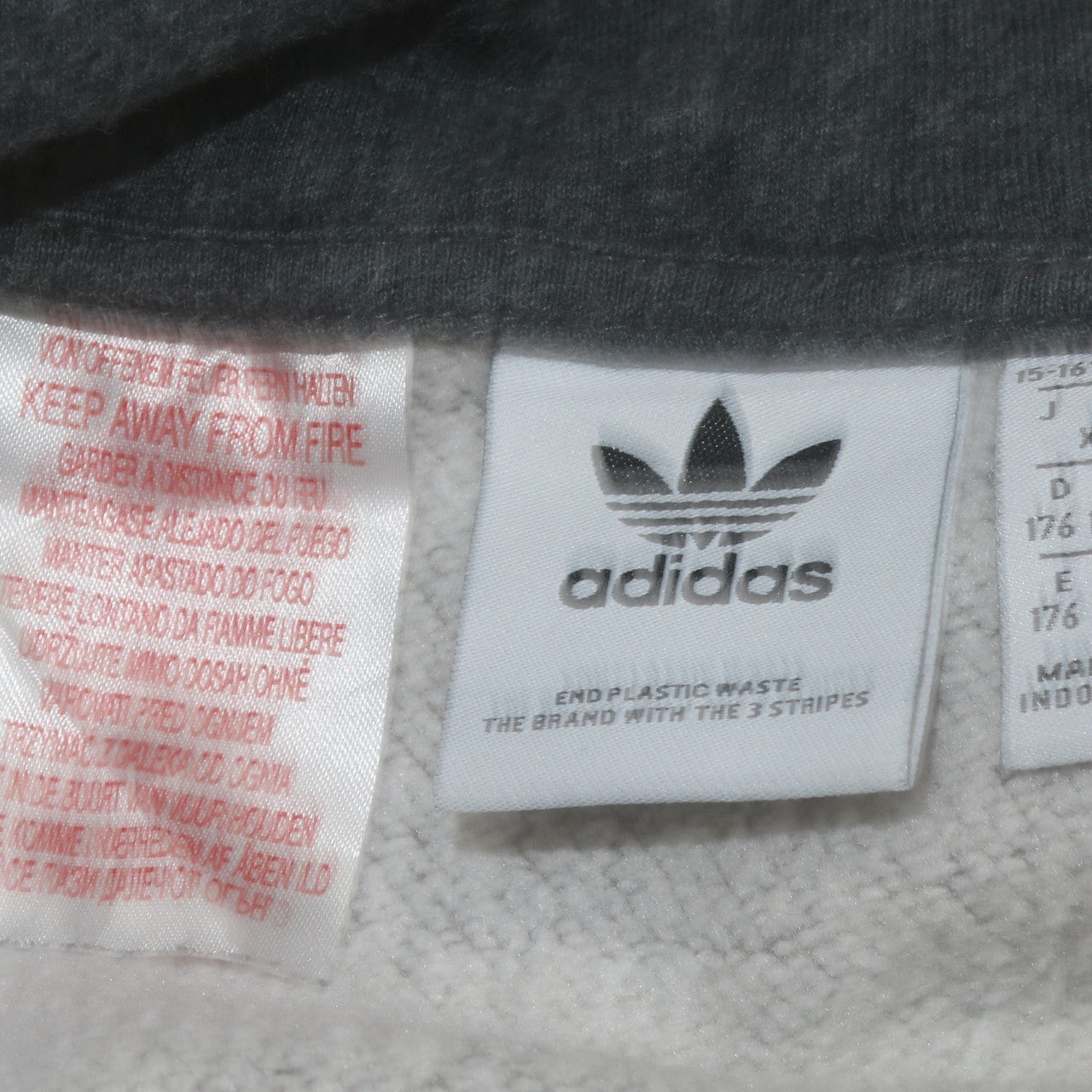 Adidas Boys Grey 15-16 Years Pullover Hoodie 1/4 Zip Fleece Sweatshirt