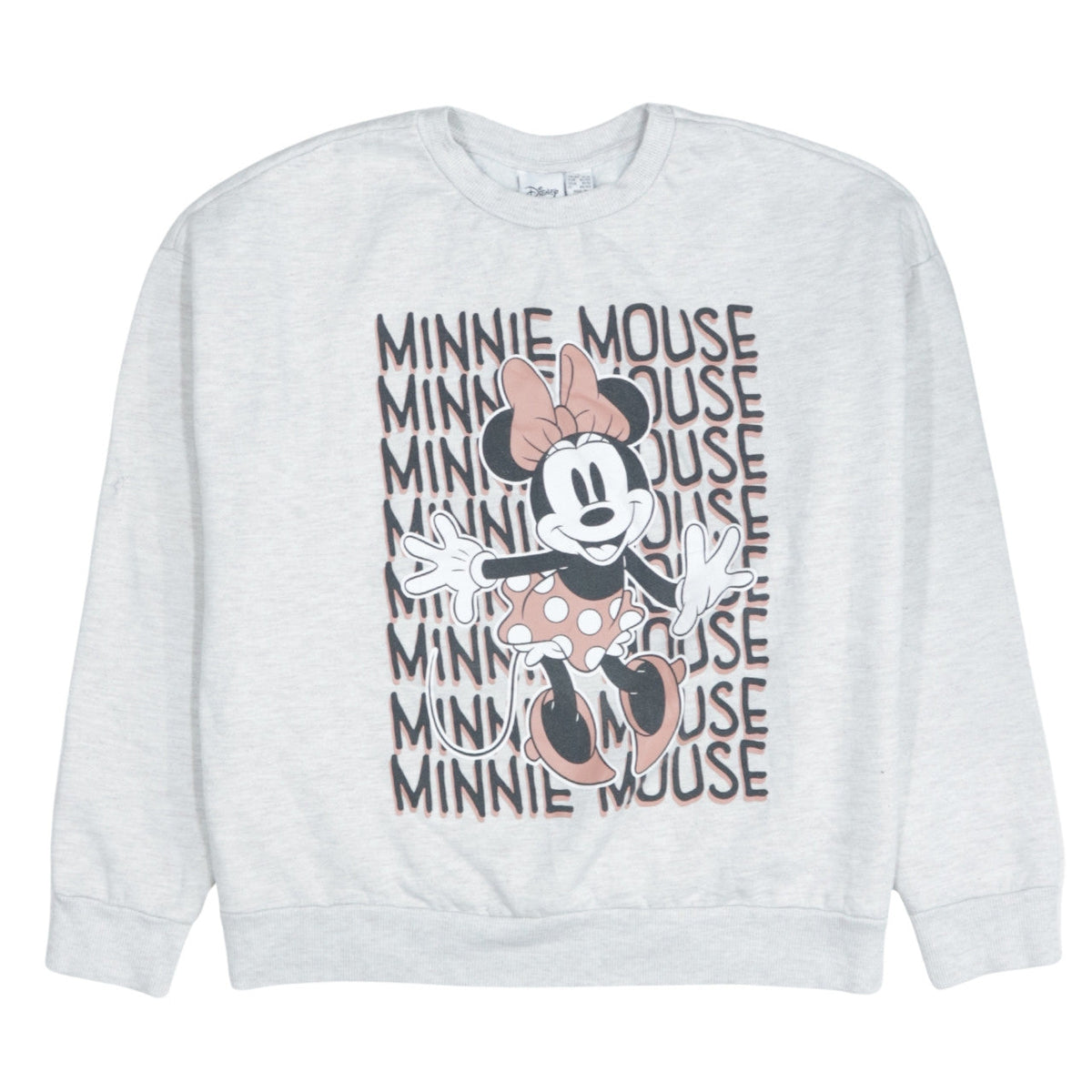 Front view of Disney Women Grey Minnie Mouse Sweatshirt L Relaxed Fit