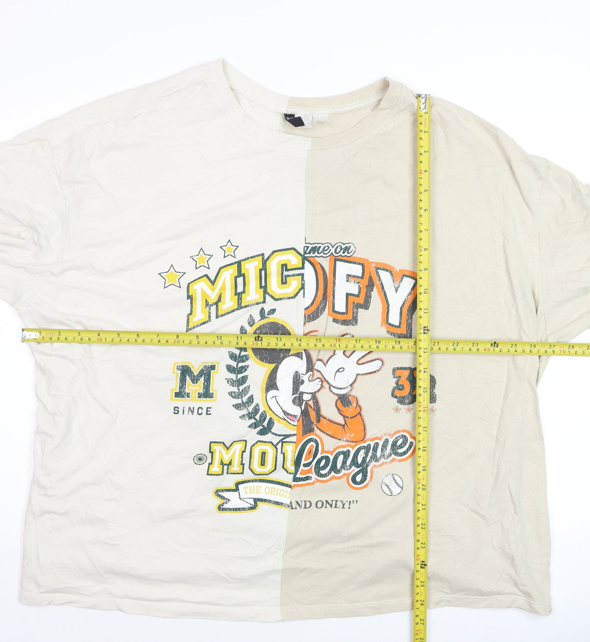 H&M Women Beige Mickey Mouse Graphic T-Shirt 4XL Relaxed Fit