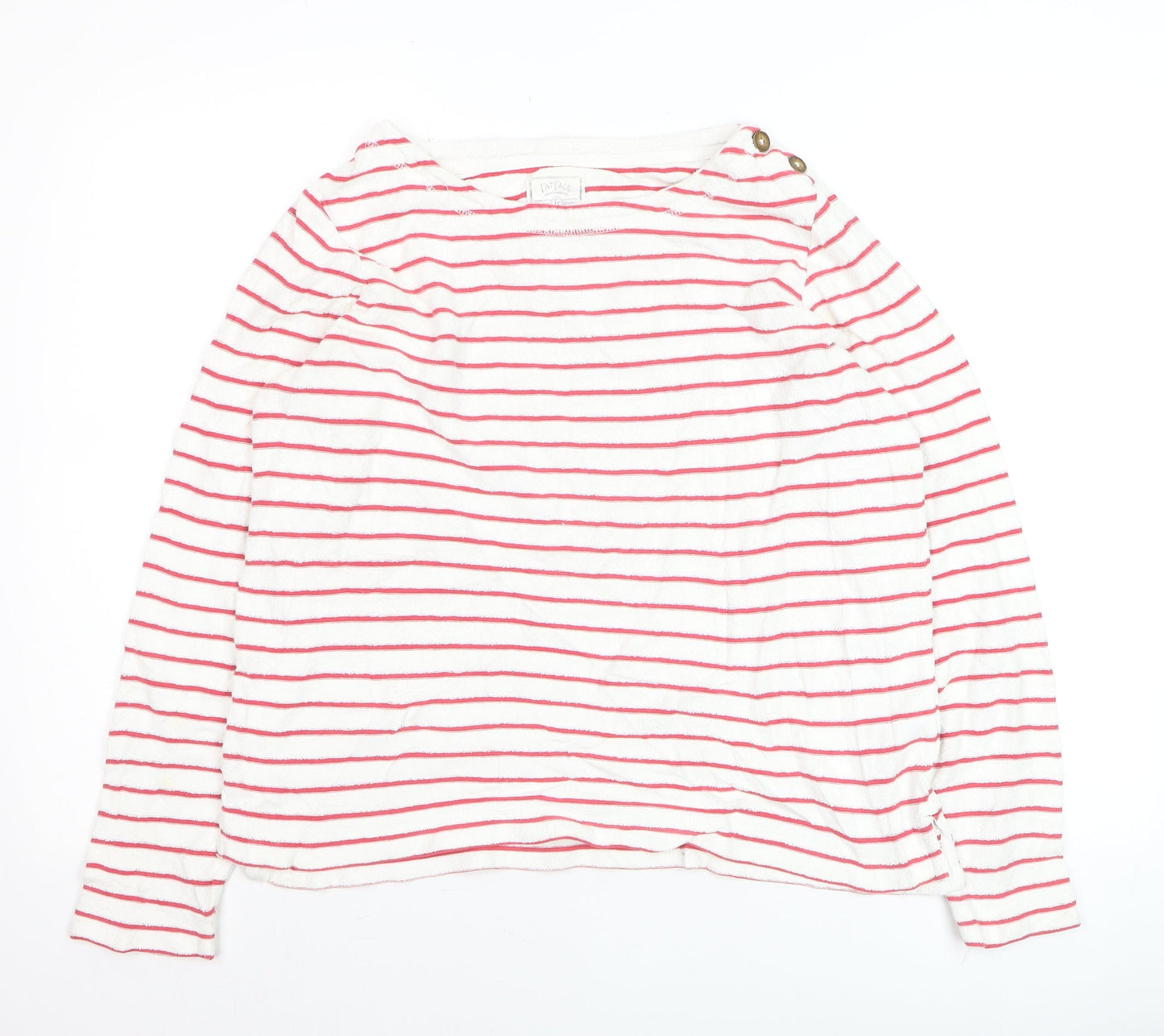 FatFace Women’s White Red Striped Boat Neck Long Sleeve Cotton T-Shirt Size 8