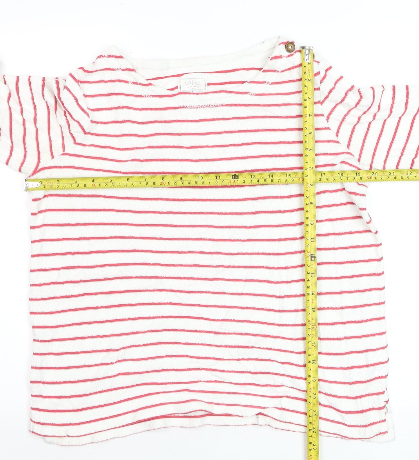 FatFace Women’s White Red Striped Boat Neck Long Sleeve Cotton T-Shirt Size 8