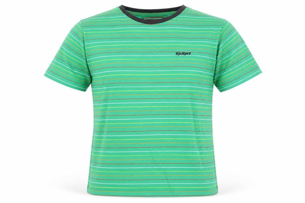 Kickers Men's Green Striped Crew Neck Cotton Short Sleeve T-Shirt Size S