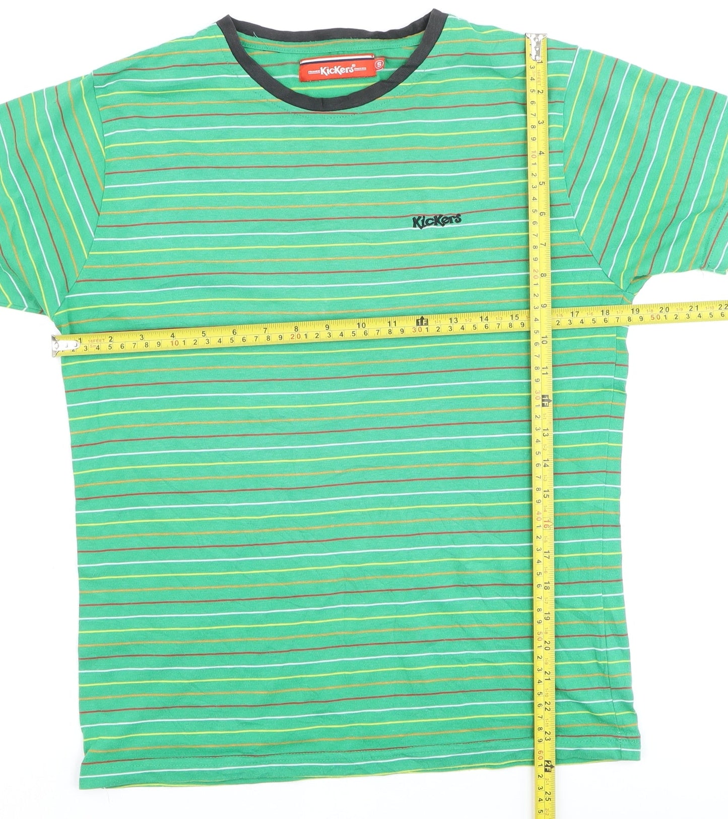 Kickers Men's Green Striped Crew Neck Cotton Short Sleeve T-Shirt Size S