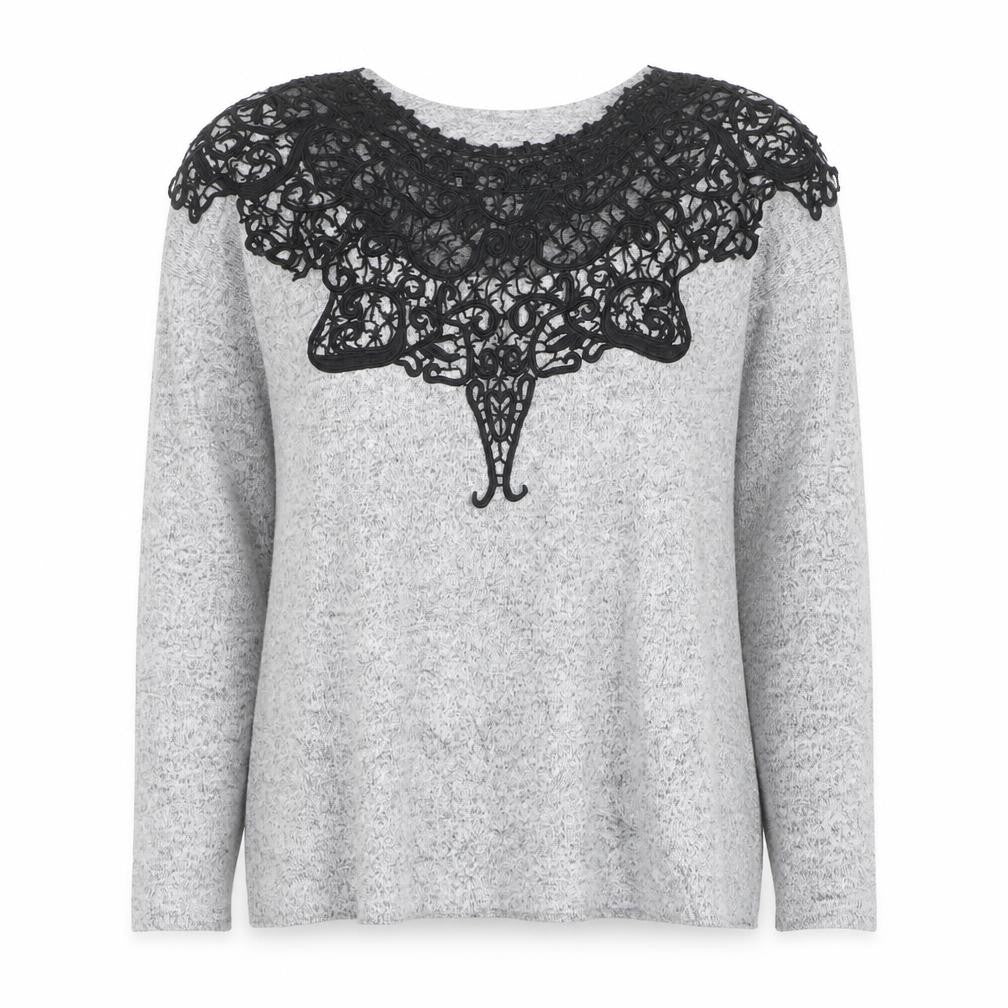 Medicine Women's Grey Lace Detail Long Sleeve Jersey Blouse XS