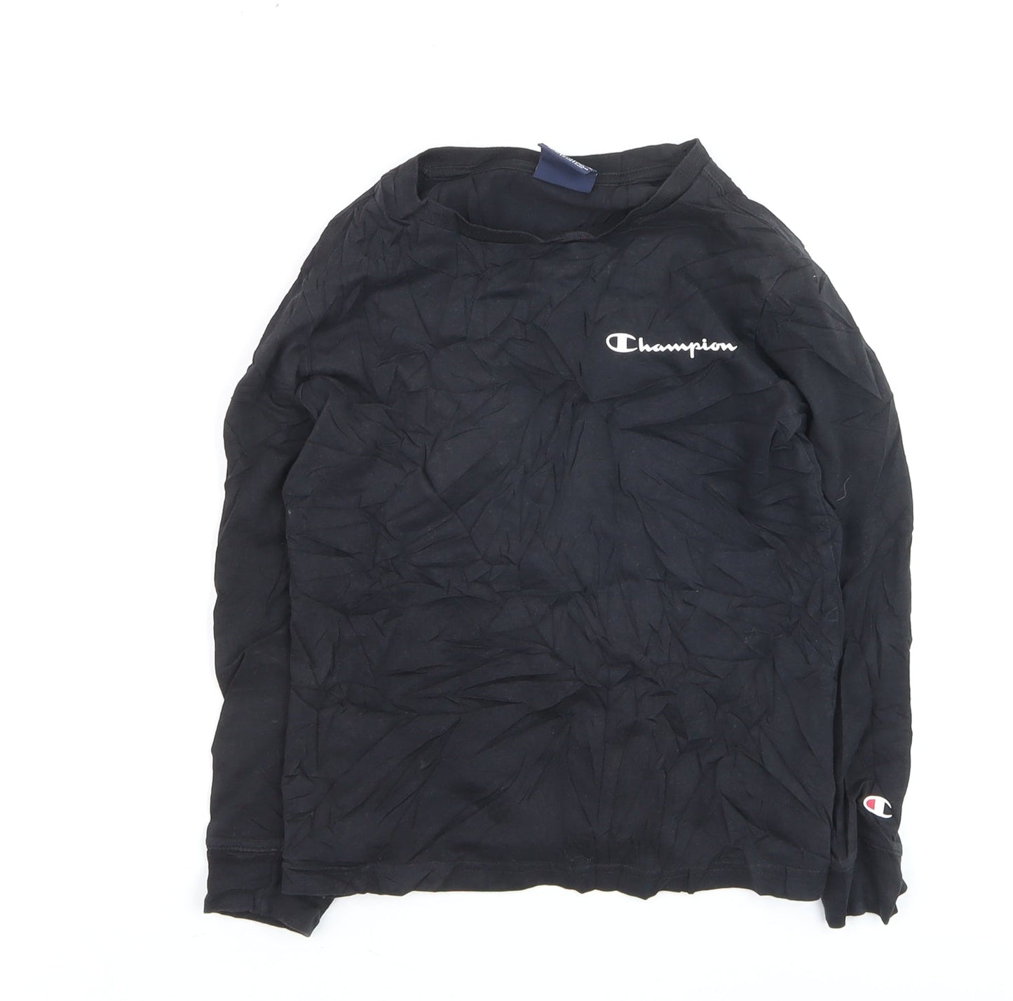 Champion Boys Black Cotton Pullover Jumper Small 7-8 Years Crew Neck