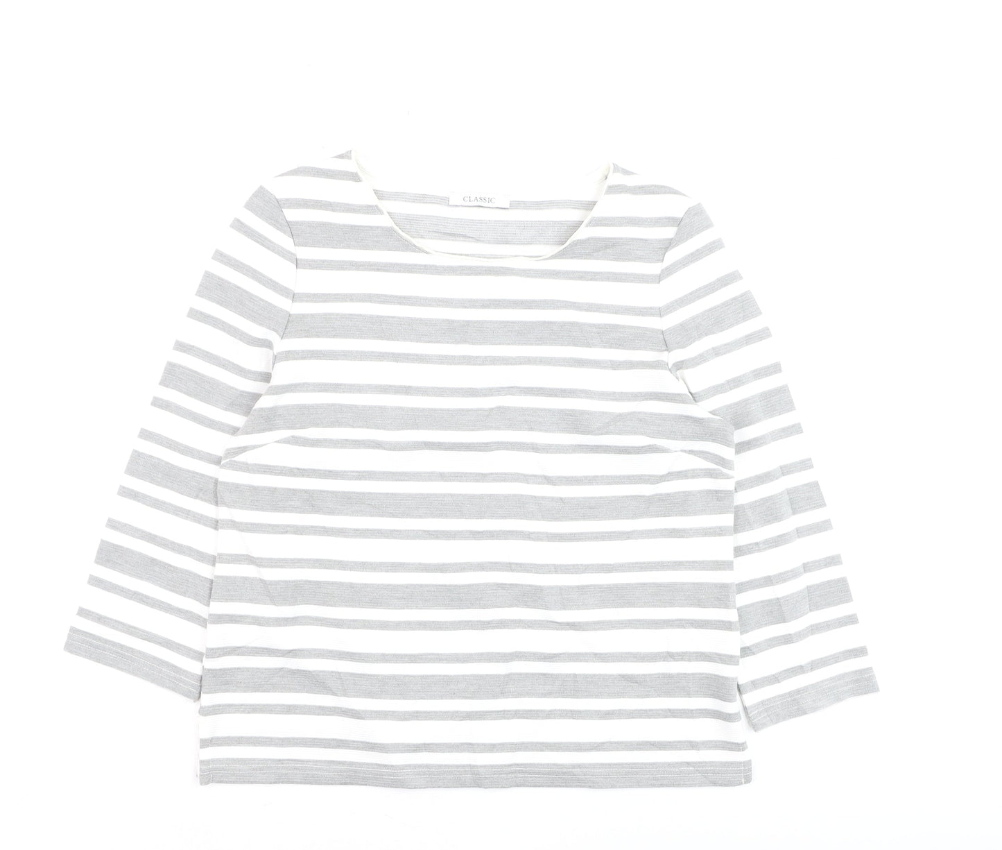 Marks and Spencer Womens Grey Striped 3/4 Sleeve Pullover Jumper Size 10