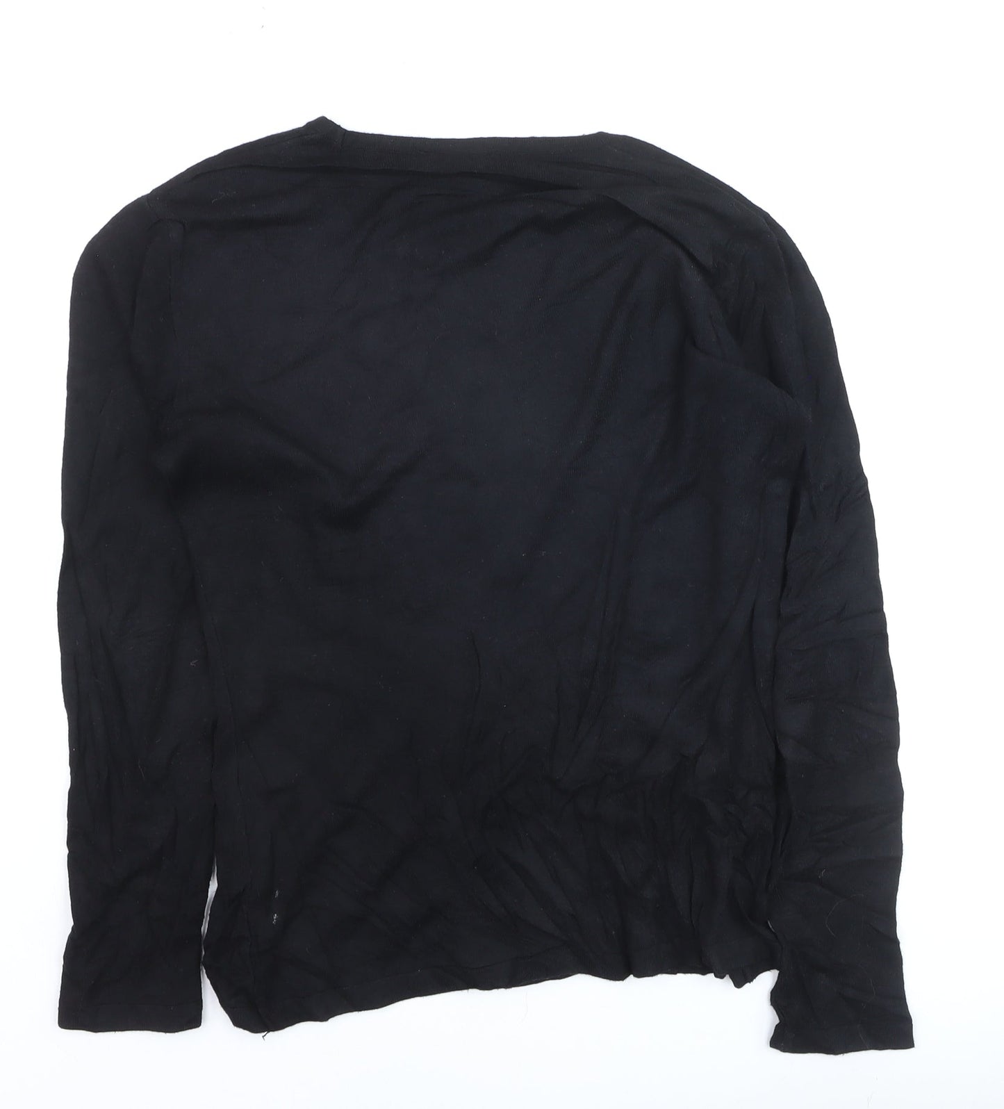 Calvin Klein Women's Black Rhinestone Logo Long Sleeve Cotton Top L