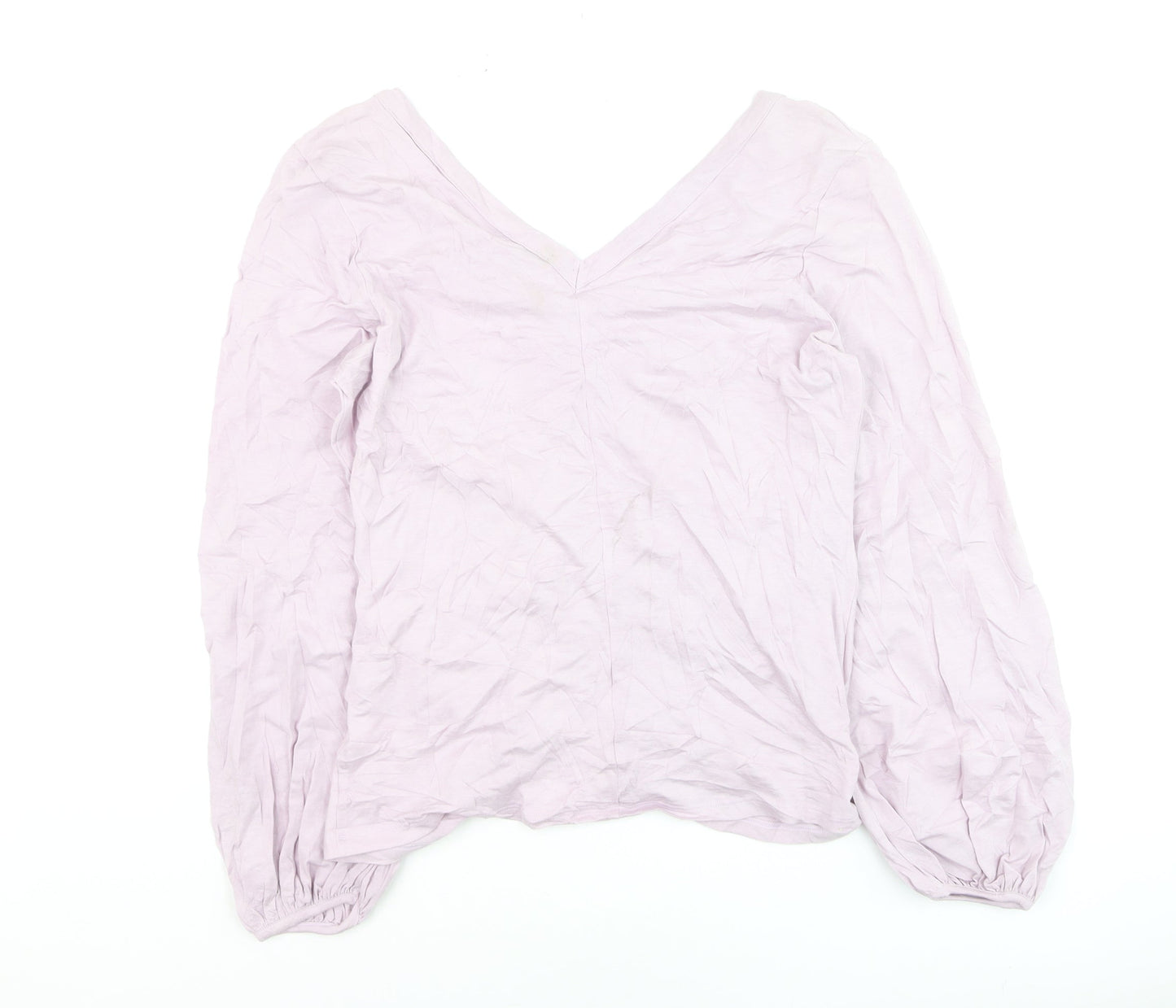 Marks and Spencer Women Pink Long Sleeve Ruched V-Neck Blouse Size 18