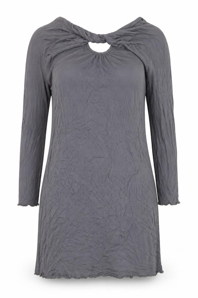 Tribe Women’s Grey Shift Dress M Long Sleeve Keyhole Jersey Rayon