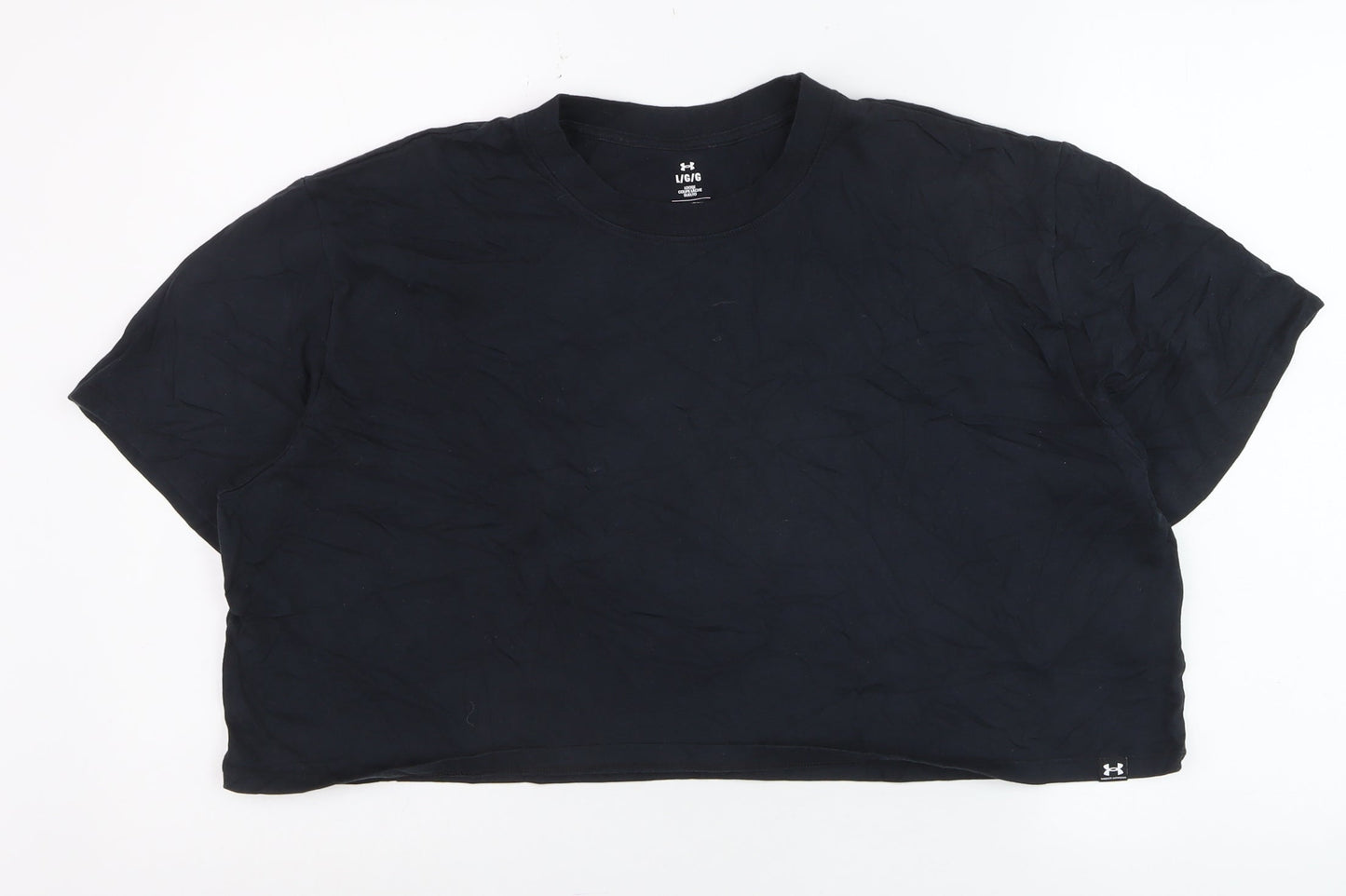Under Armour Women Black Cropped Relaxed Fit T-Shirt L