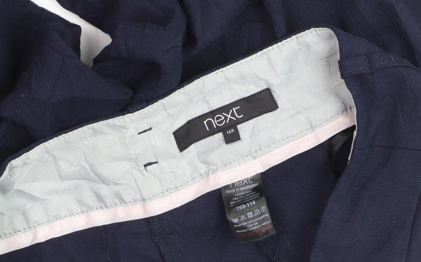 Next Women Navy Blue Linen Blend Wide-Leg Trousers Size 14R