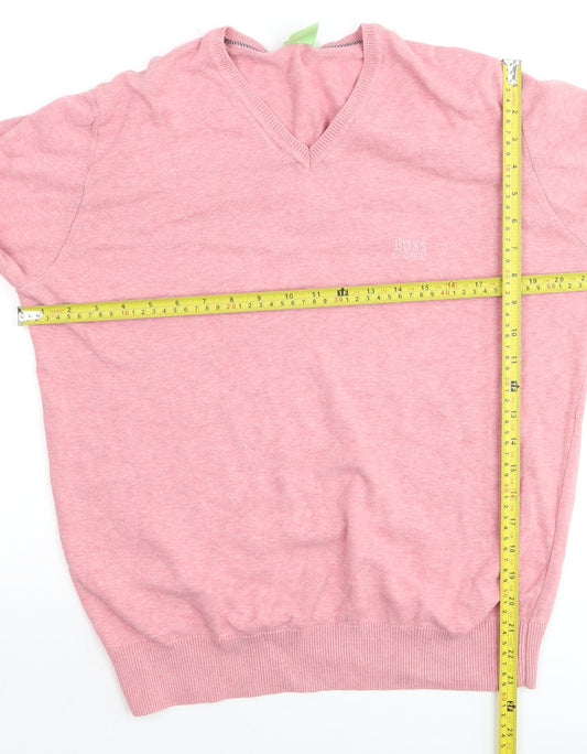 Hugo Boss Women Pink V-Neck Pullover Jumper L Cotton Blend