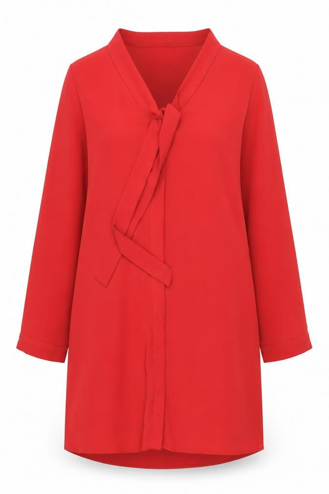 Topshop Women Red Wrap Dress UK 10 Long Sleeve V-Neck Casual