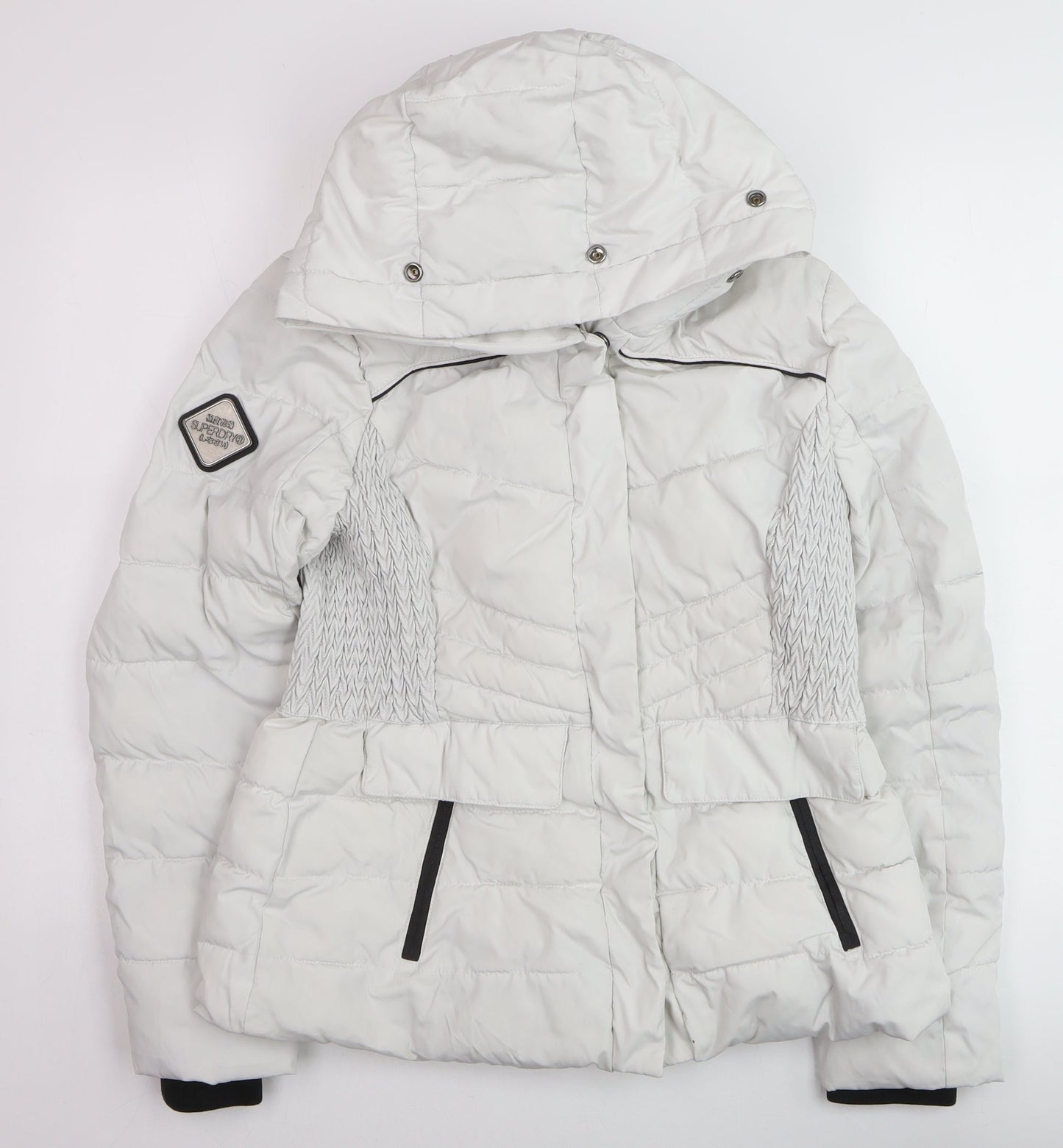 Superdry Women White Hooded Puffer Jacket UK 14 Winter Coat