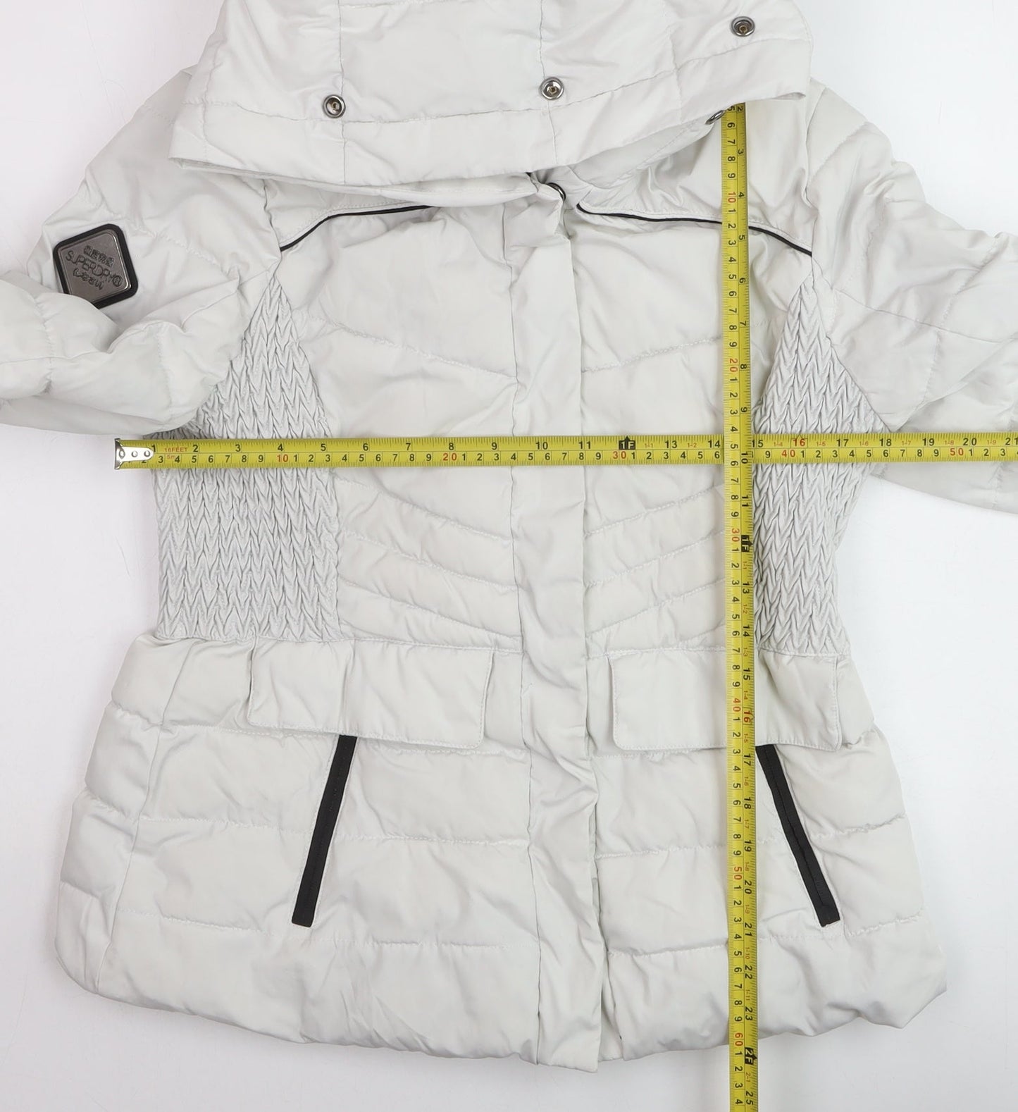 Superdry Women White Hooded Puffer Jacket UK 14 Winter Coat