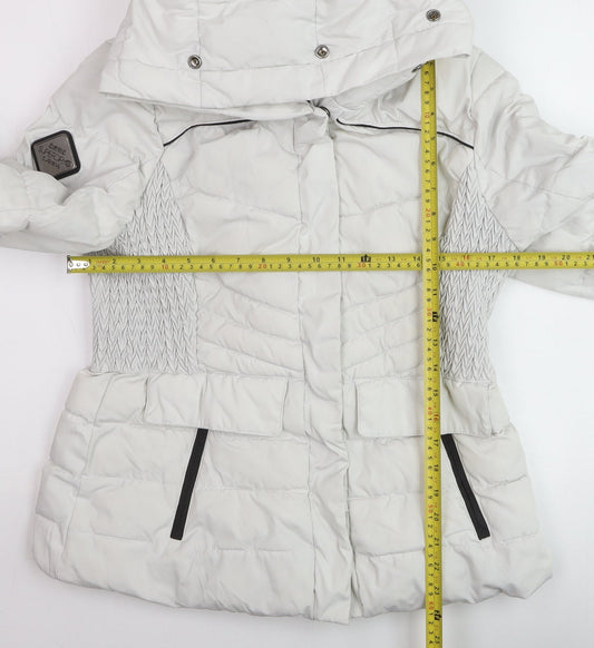 Superdry Women White Hooded Puffer Jacket UK 14 Winter Coat