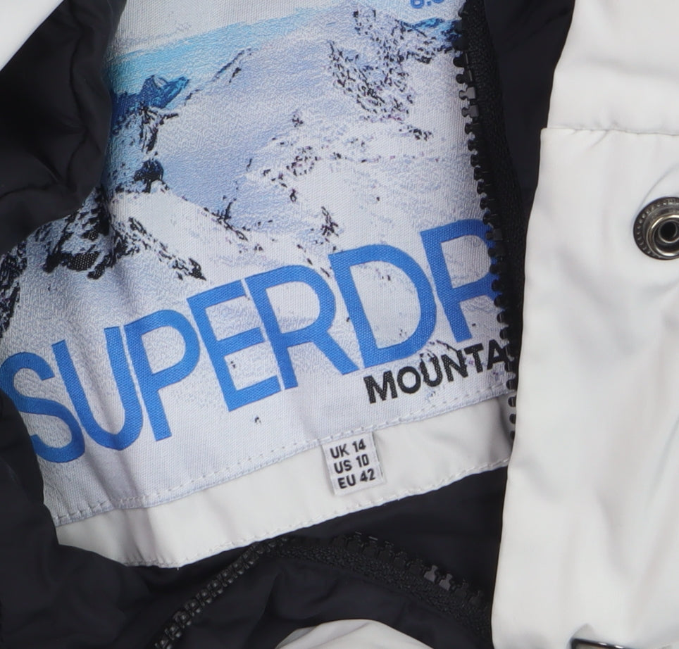 Superdry Women White Hooded Puffer Jacket UK 14 Winter Coat
