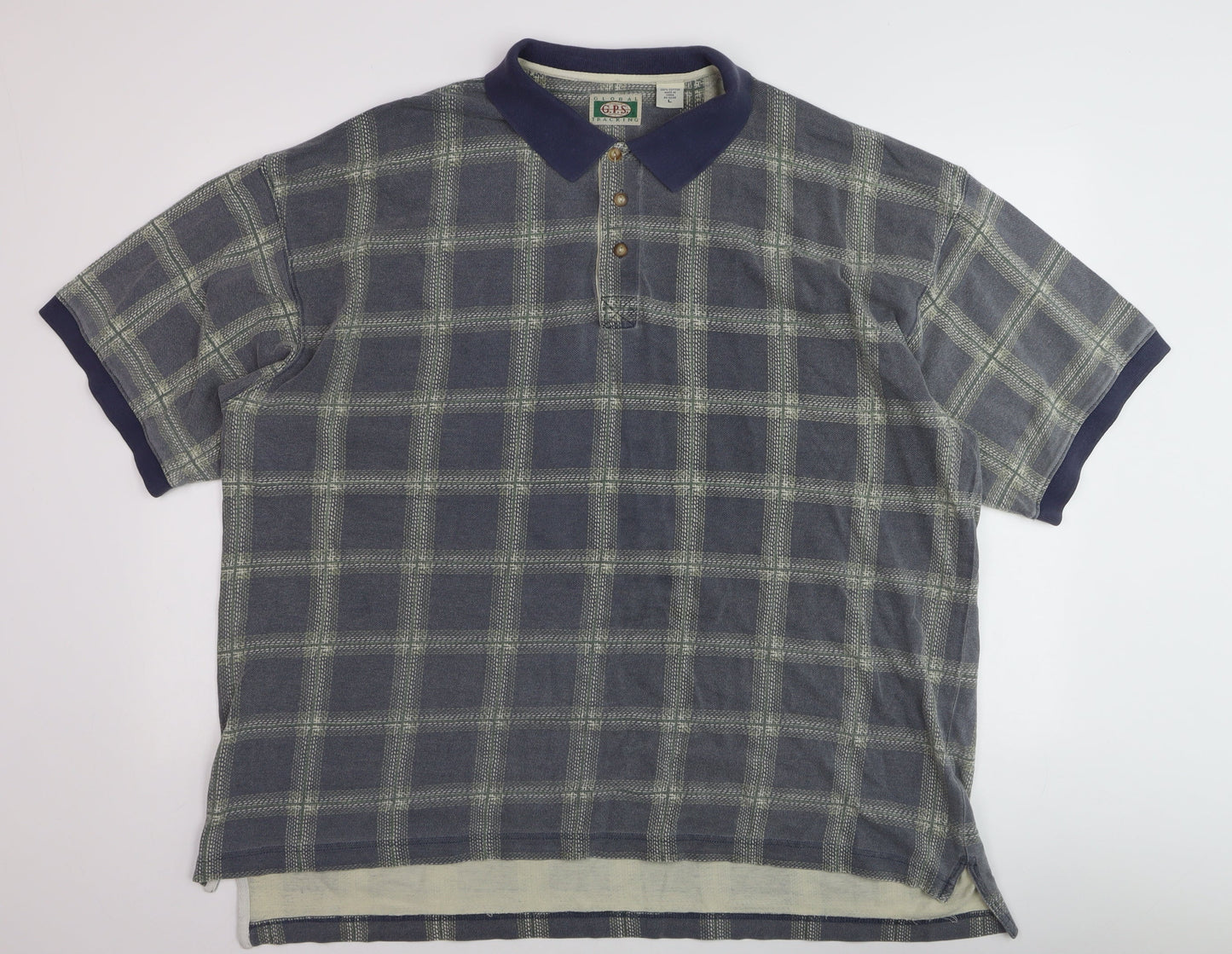 G.P.S Global Tracking Men's Blue Check Cotton Polo Shirt Size L