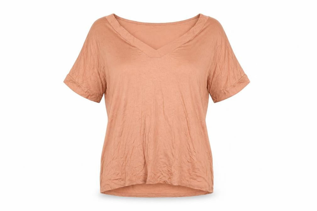 Marks & Spencer Women’s Brown V-Neck Short Sleeve Viscose T-Shirt UK 12