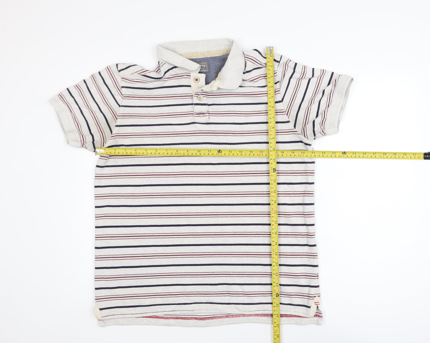 FatFace Men's Beige Striped Cotton Polo Shirt L Regular Fit