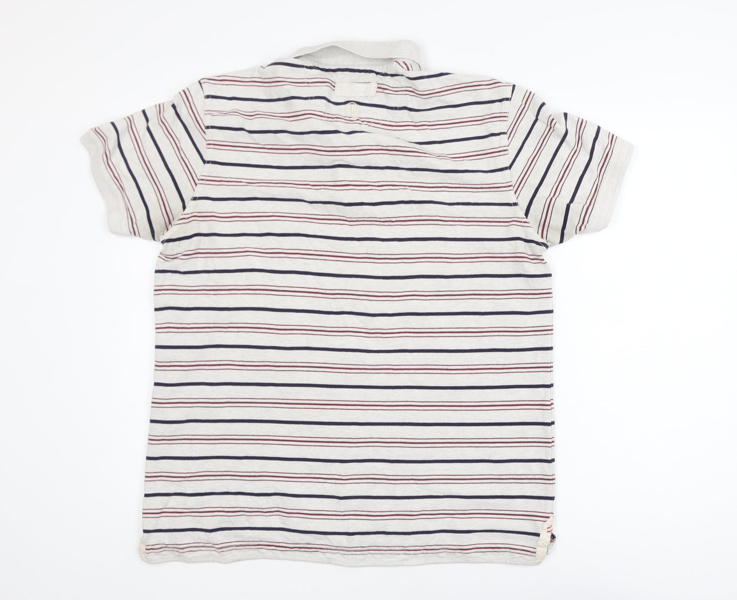 FatFace Men's Beige Striped Cotton Polo Shirt L Regular Fit
