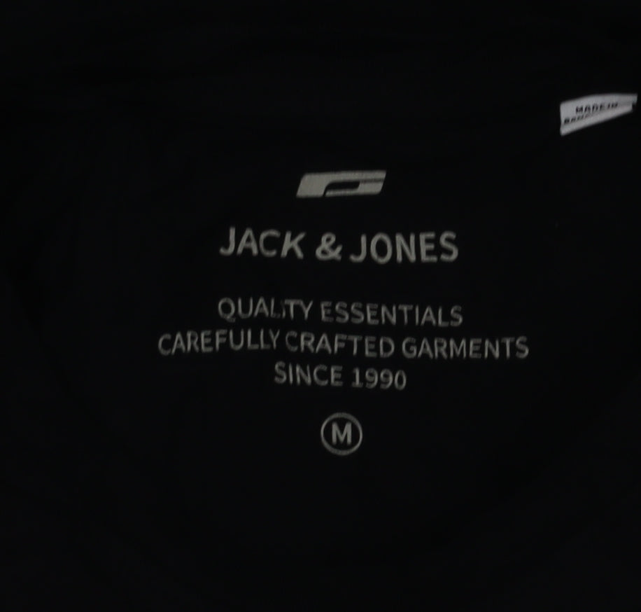 Jack & Jones Men's Black Graphic Logo Crew Neck T-Shirt Size M