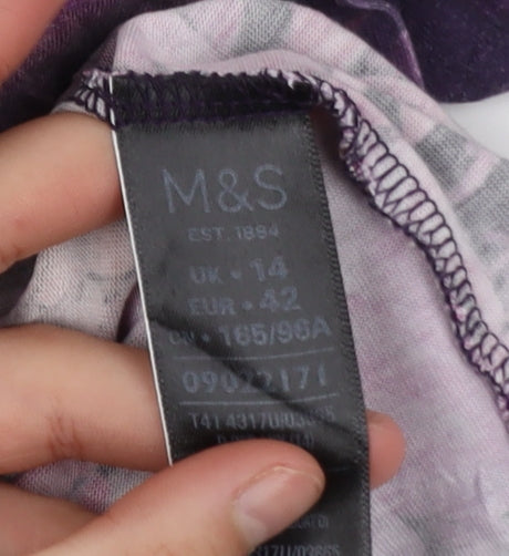 Marks and Spencer Women’s Purple Floral Viscose T-Shirt UK 14