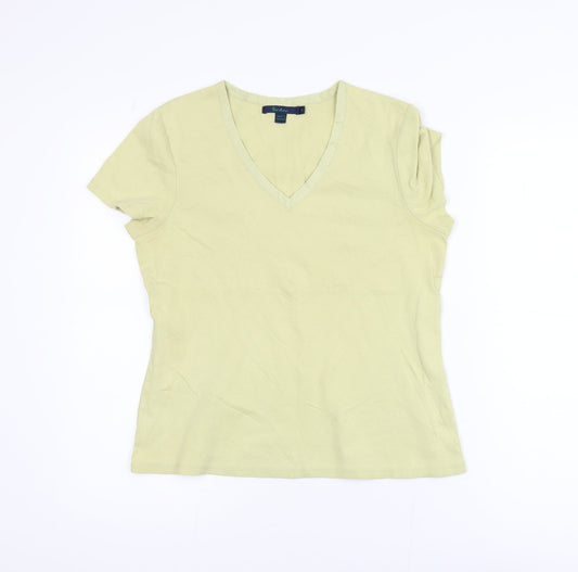 Boden Women's Green V-Neck Short Sleeve Cotton T-Shirt Size 14