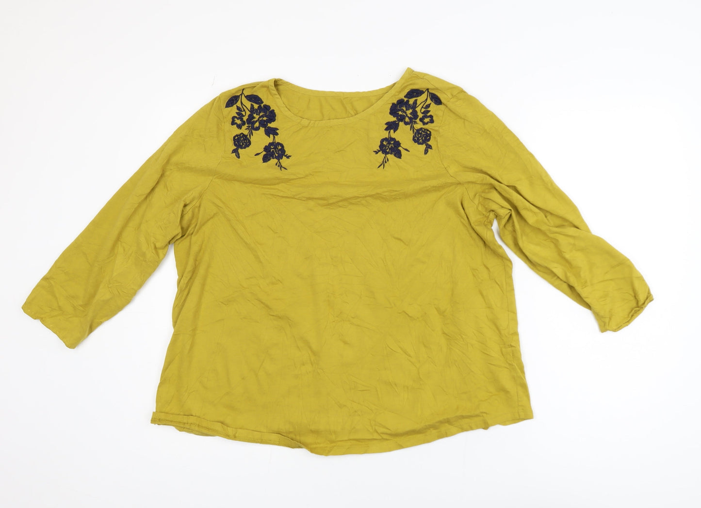 Marks and Spencer Women Yellow Embroidered Cotton Tunic Blouse UK 16