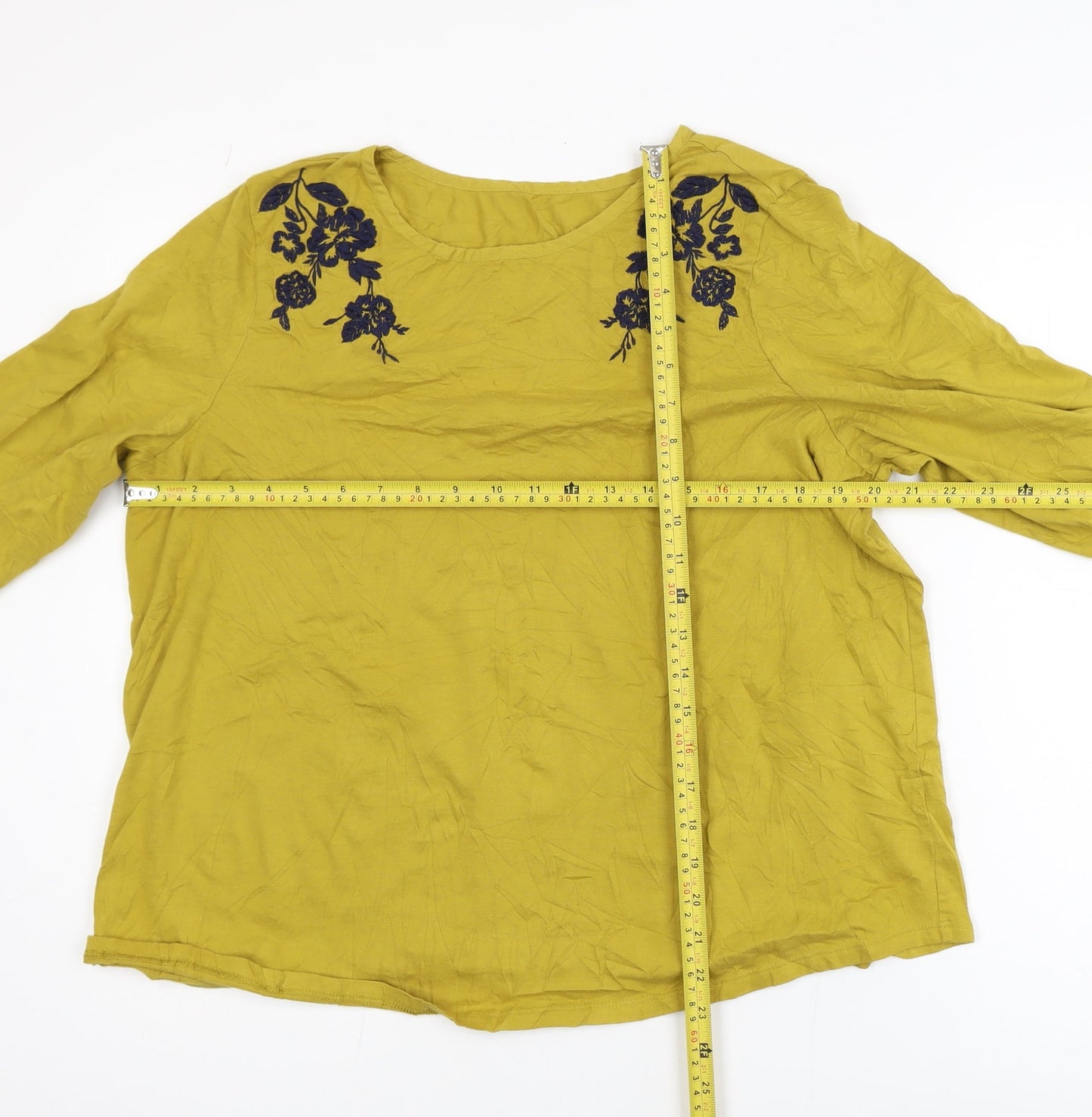 Marks and Spencer Women Yellow Embroidered Cotton Tunic Blouse UK 16