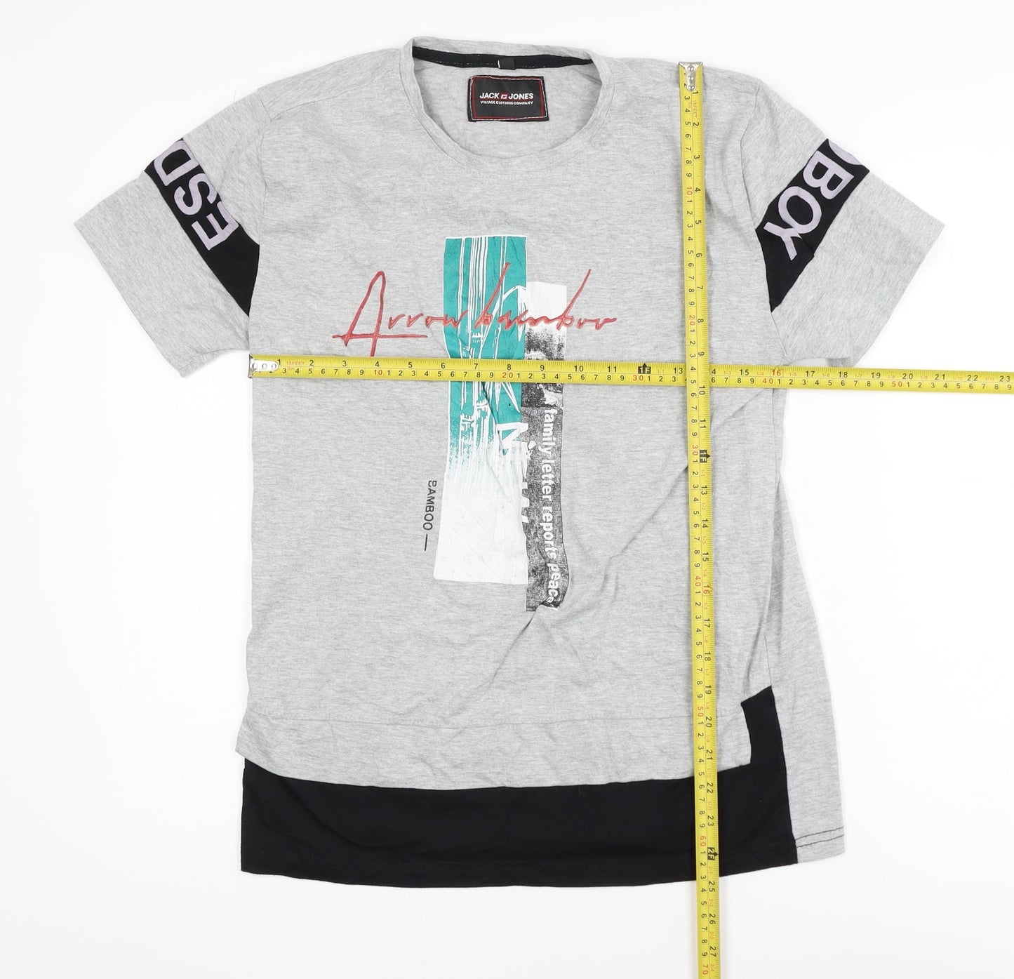 Jack & Jones Men's Grey Graphic Print Cotton T-Shirt Size M
